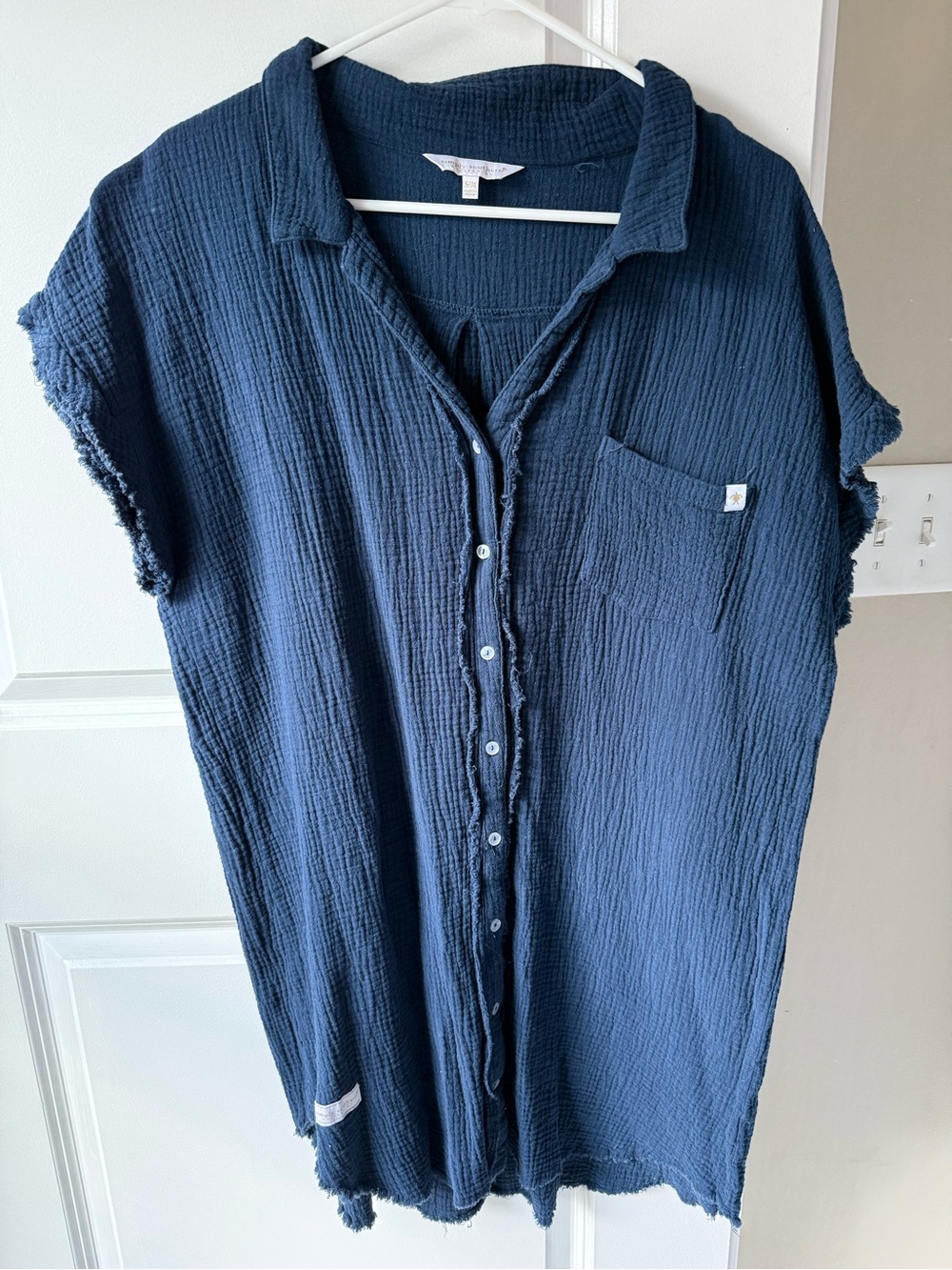 Casual Navy Short-Sleeve Button-Down Dress or Cover Up